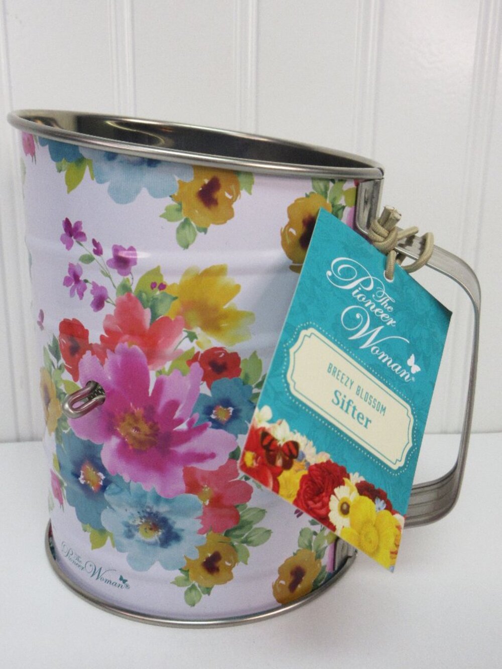 Pioneer Woman Crank Flour Sifter Stainless Steel Breezy Blossoom 3 Cup